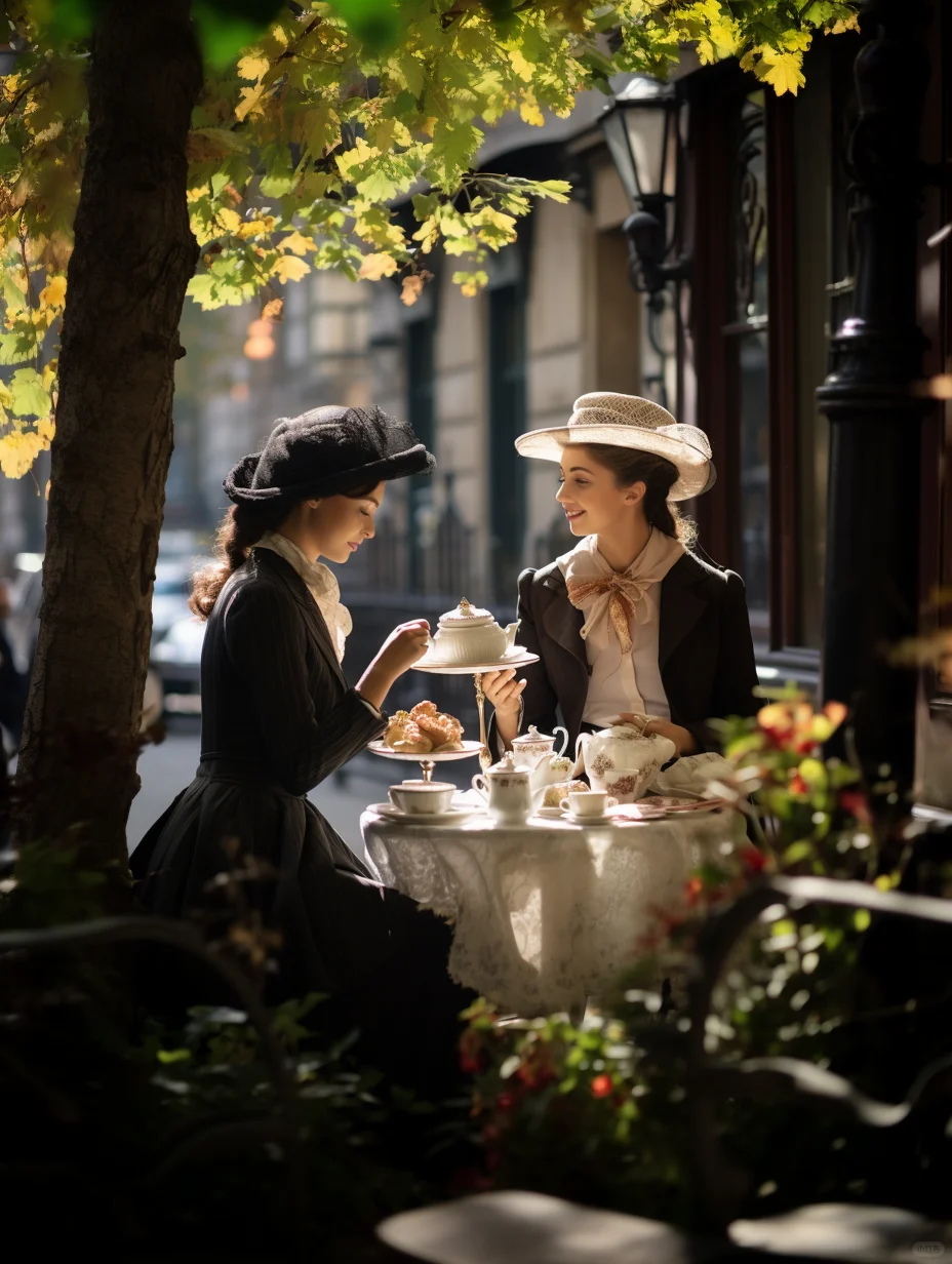 Sun-dappled Parisian Streets: The Elegant Ladies' Afternoon Tea